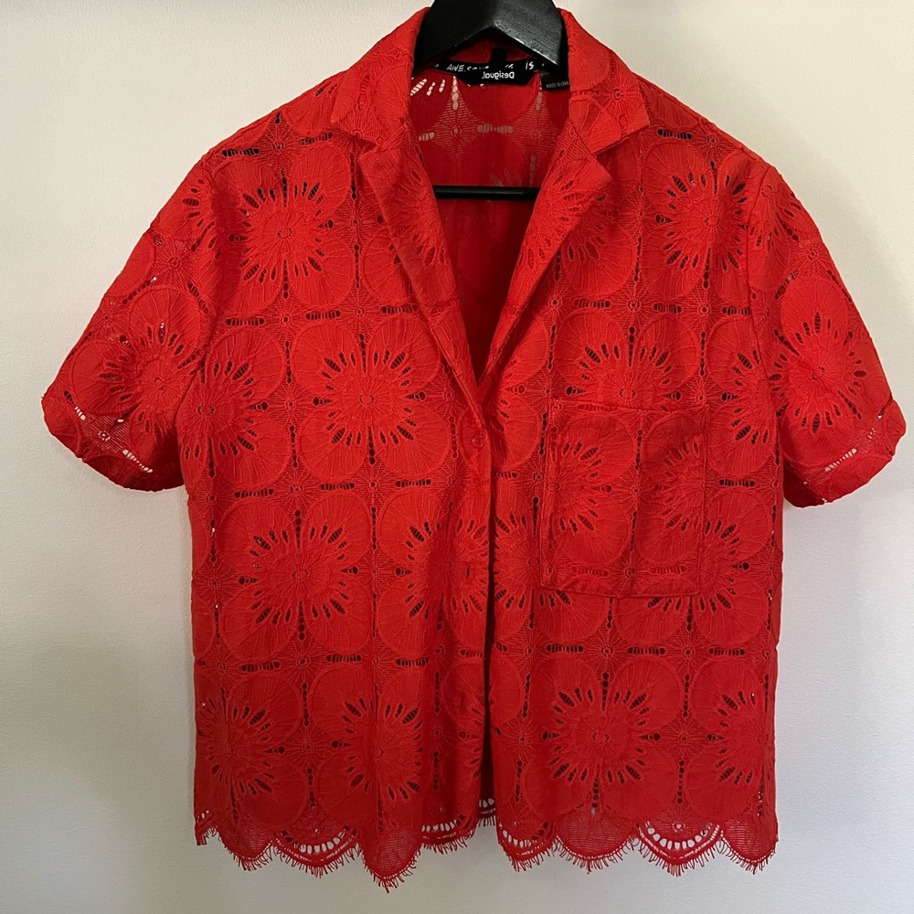Desigual Short Lace Shirt Scalloped